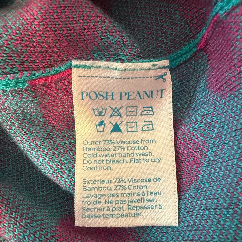 Posh Peanut Heart Print Bamboo Blend Sweater Teal Pink Size 5T - Picture 7 of 7
